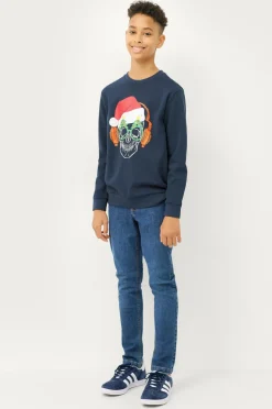 Ellos Collection Julesweater Santa Skull Blue/misty grey Hot