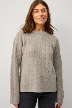 Ellos Collection Kabelstrikket Pullover Beige Discount