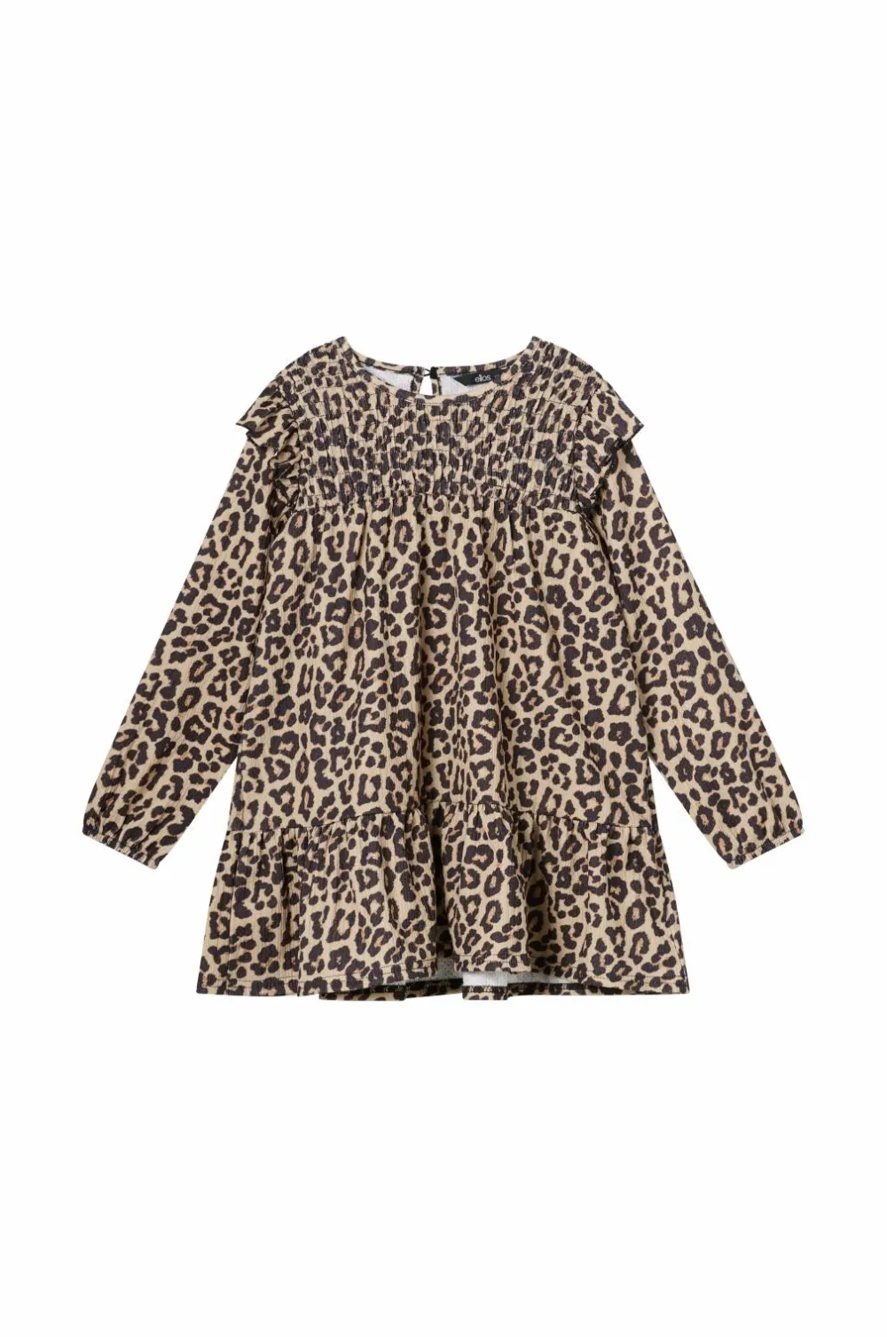 Ellos Kjoler>Collection Kjole med smock og flæser Leopardmønstret