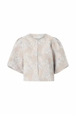 Ellos Collection Kort blusejakke med blomstermønster Beige/blå helprint Outlet