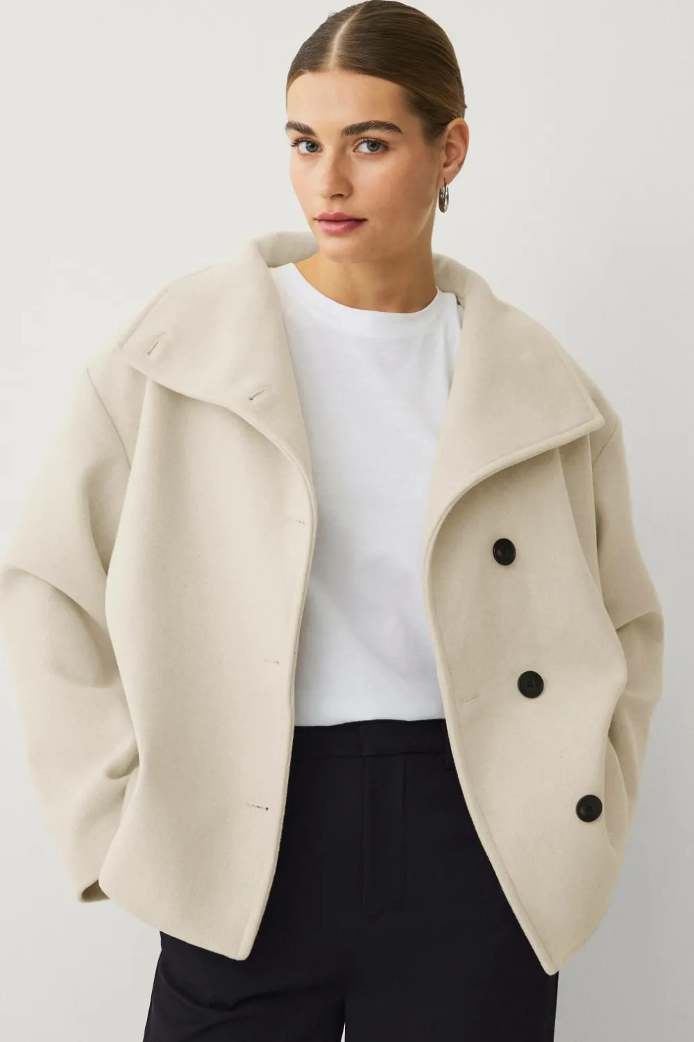 Ellos Collection Kort frakke med høj krave Beige Discount