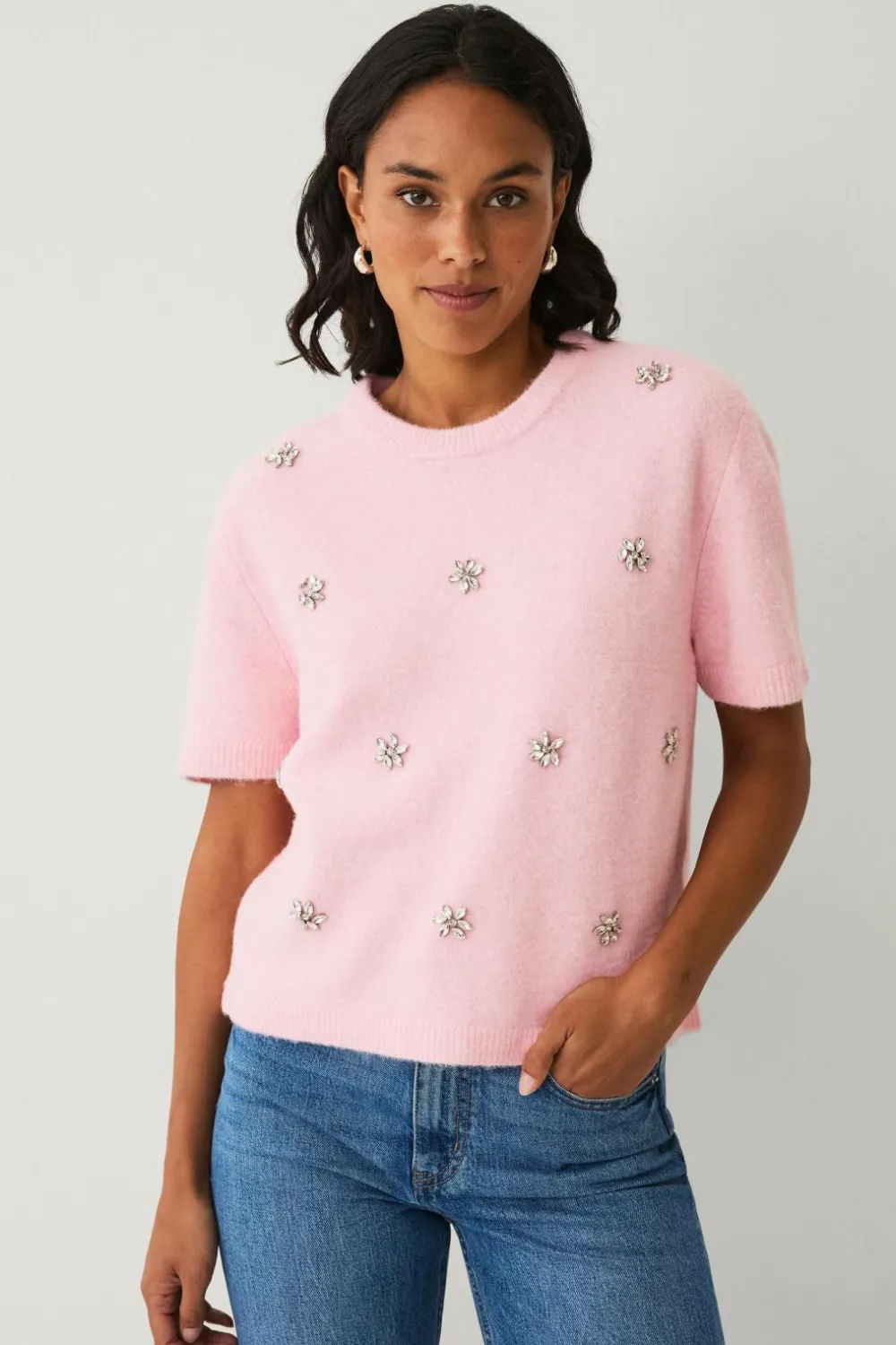Ellos Collection Kortærmet, strikket trøje rosa