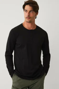 Ellos T-Shirts & Tanktoppe>Collection Langærmet t-shirt med knaplukning sort