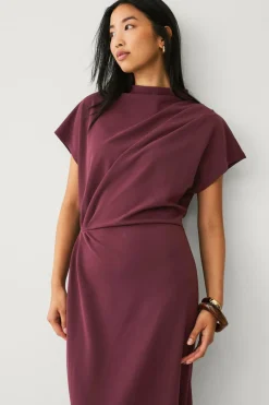 Ellos Collection Lang trikotkjole med drapering Vinrød