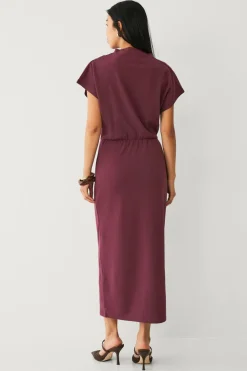 Ellos Collection Lang trikotkjole med drapering Vinrød