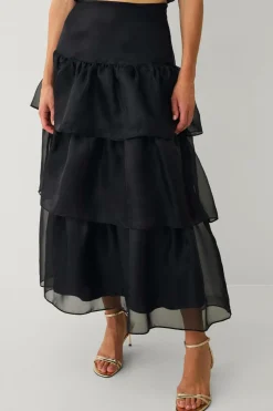 Ellos Collection Maxi nederdel med volanter Sort Outlet
