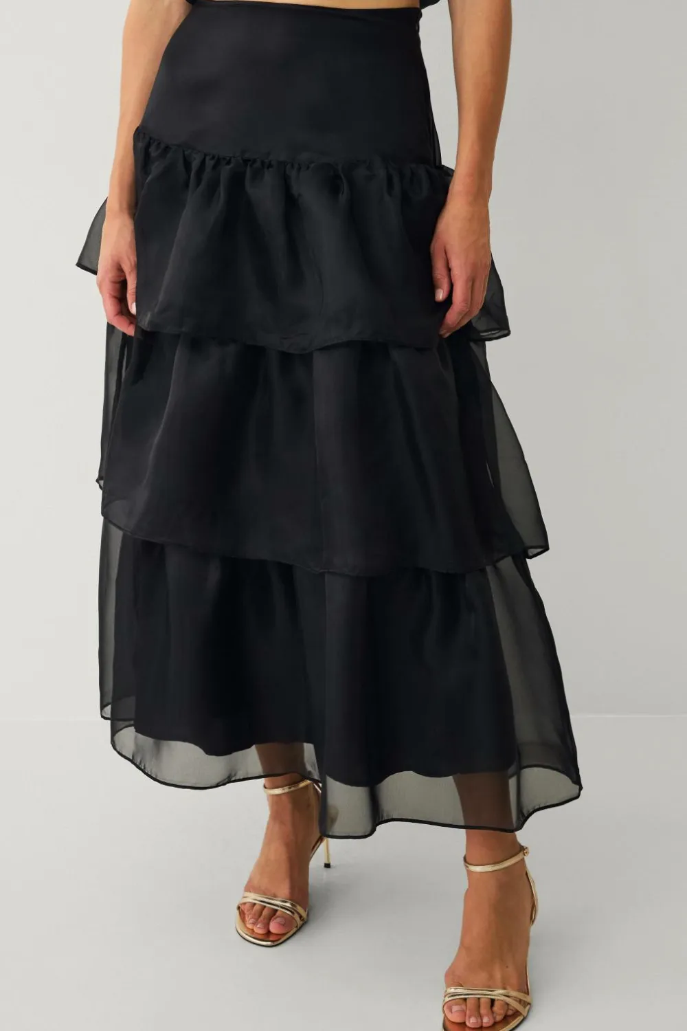 Ellos Collection Maxi nederdel med volanter Sort Outlet