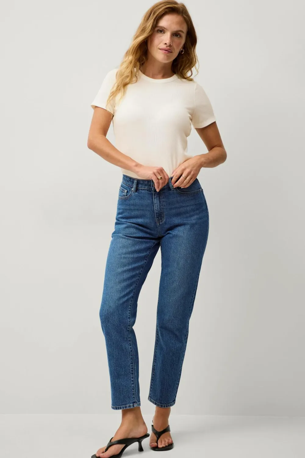 Ellos Jeans>Collection Morjeans med høj talje Mellemblå
