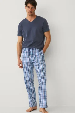 Ellos Collection Natbukser i poplin Blåternet Clearance