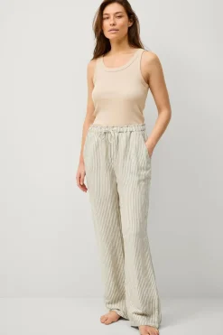 Ellos Collection Natbukser i hørblanding Hvid/beige Online