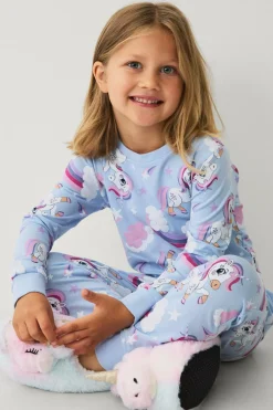 Ellos Collection Pyjamassæt i bomuldsjersey Blå enhjørning mønstret