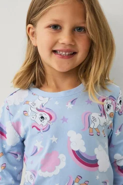 Ellos Collection Pyjamassæt i bomuldsjersey Blå enhjørning mønstret