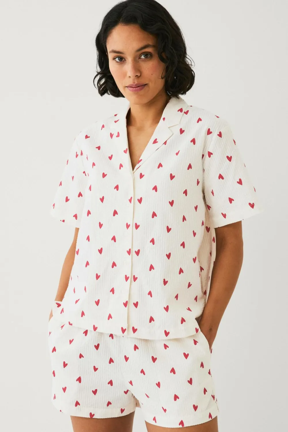 Ellos Collection Pyjamas i seersucker Hvidrød Outlet