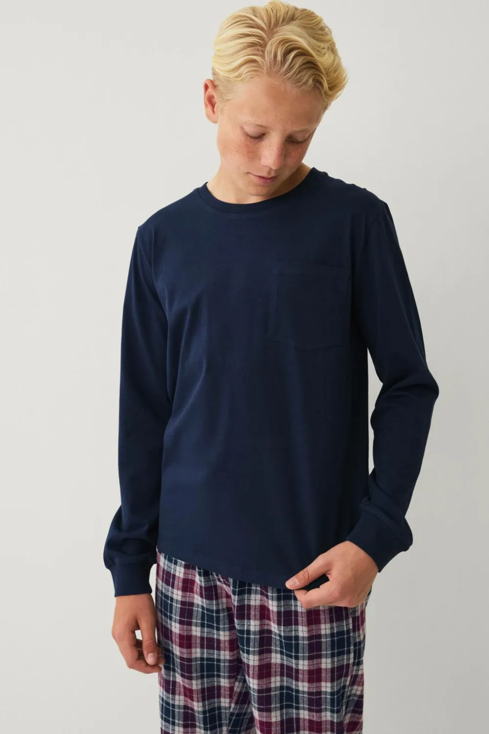Ellos Nattøj & Homewear>Collection Pyjamassæt Blå/vinrød rutig