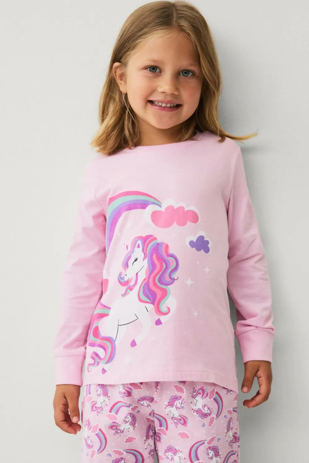 Ellos Nattøj & Homewear>Collection Pyjamassæt i bomuldsjersey Rosa enhjørning