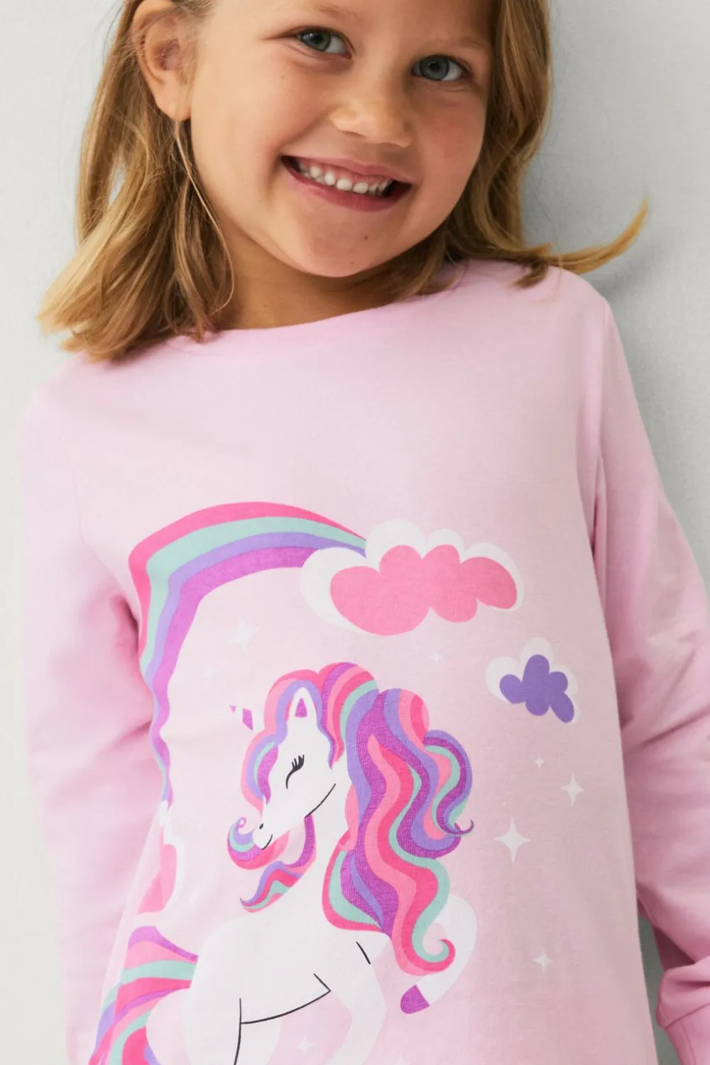 Ellos Nattøj & Homewear>Collection Pyjamassæt i bomuldsjersey Rosa enhjørning