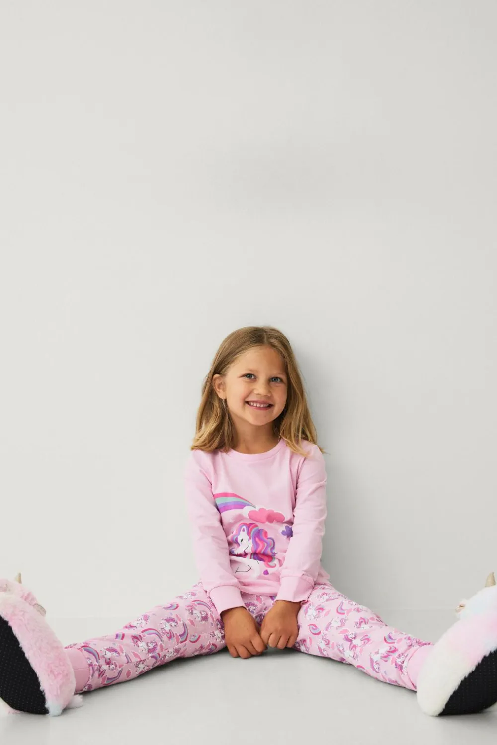 Ellos Nattøj & Homewear>Collection Pyjamassæt i bomuldsjersey Rosa enhjørning