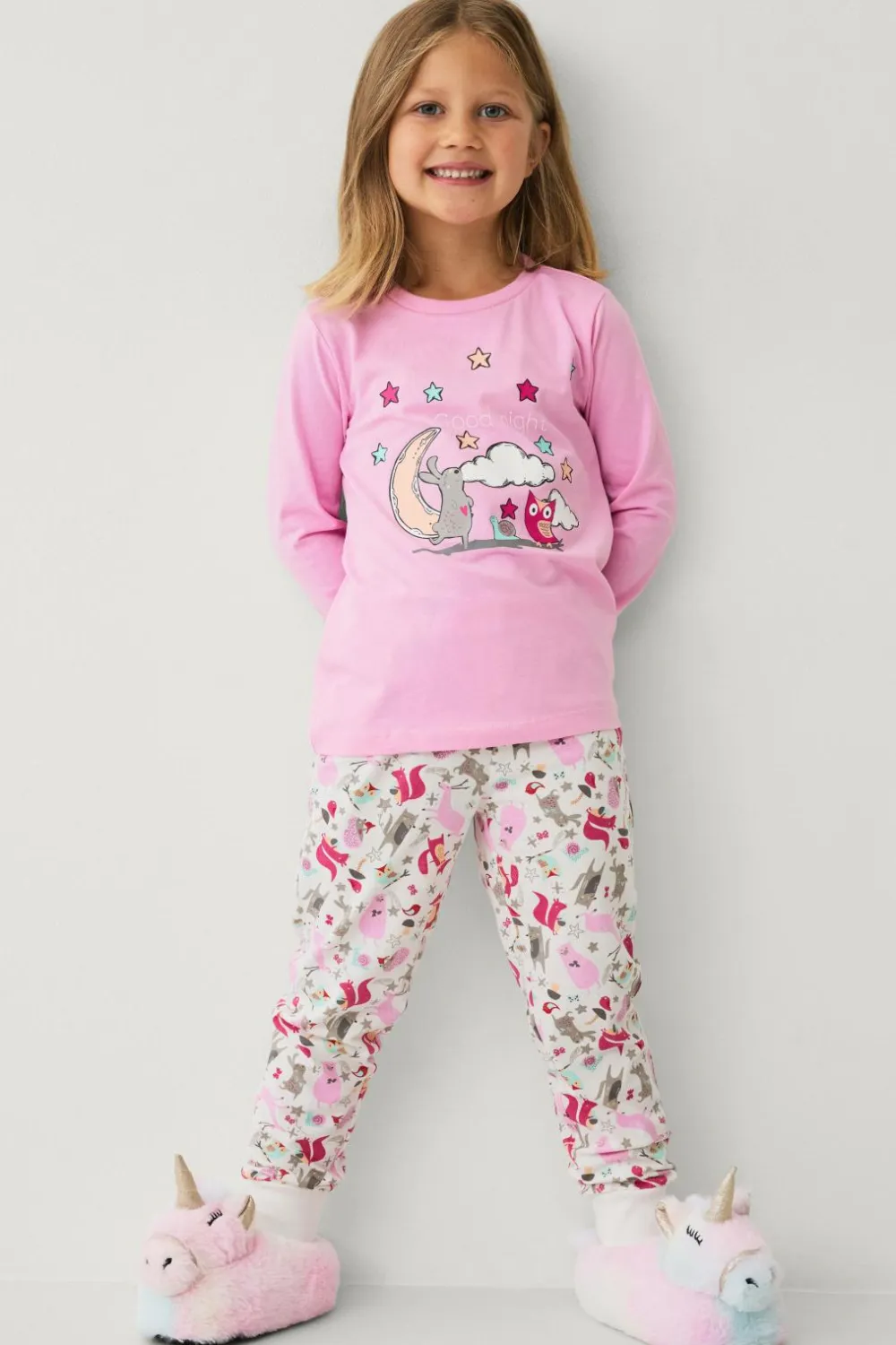 Ellos Collection Pyjamassæt i bomuldsjersey rosa skovdyr Best