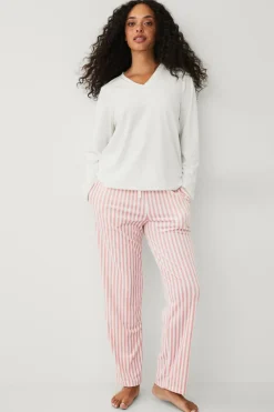 Ellos Collection Pyjamas i velour Hvidrosa stribet Sale