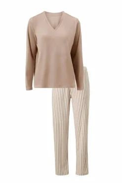 Ellos Collection Pyjamas i velour Greige hvidstribet