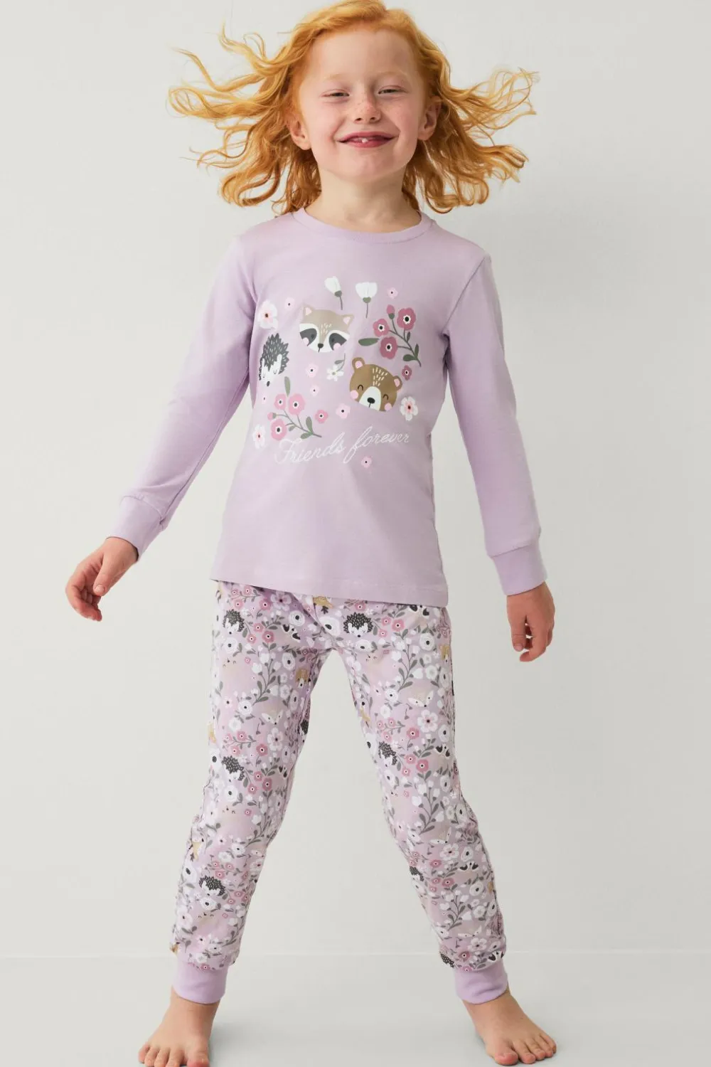 Ellos Collection Pyjamassæt i bomuldsjersey Lilla mønstret Discount