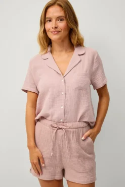 Ellos Collection Pyjamasskjorte i bomuld Lyserød Outlet