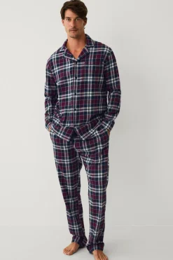 Ellos Collection Pyjamassæt i flonel blå/vinrød rutet New