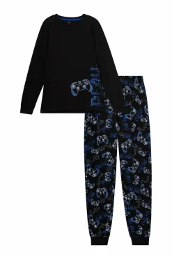 Ellos Nattøj & Homewear>Collection Pyjamassæt i bomuld Sort gaming