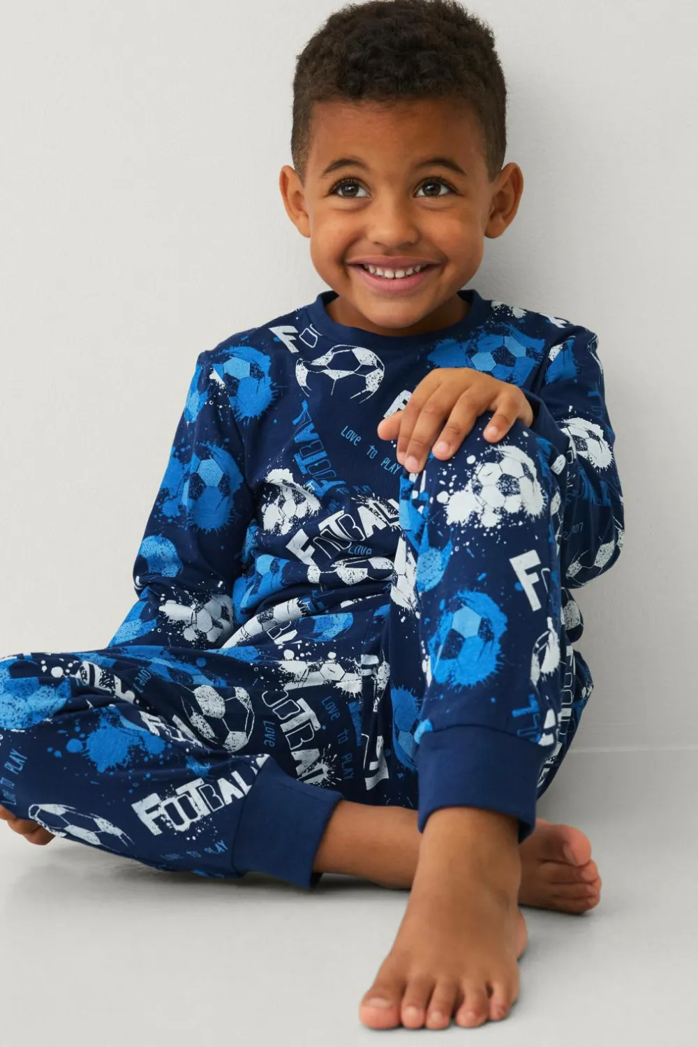 Ellos Nattøj & Homewear>Collection Pyjamas med tryk Blå fodbold