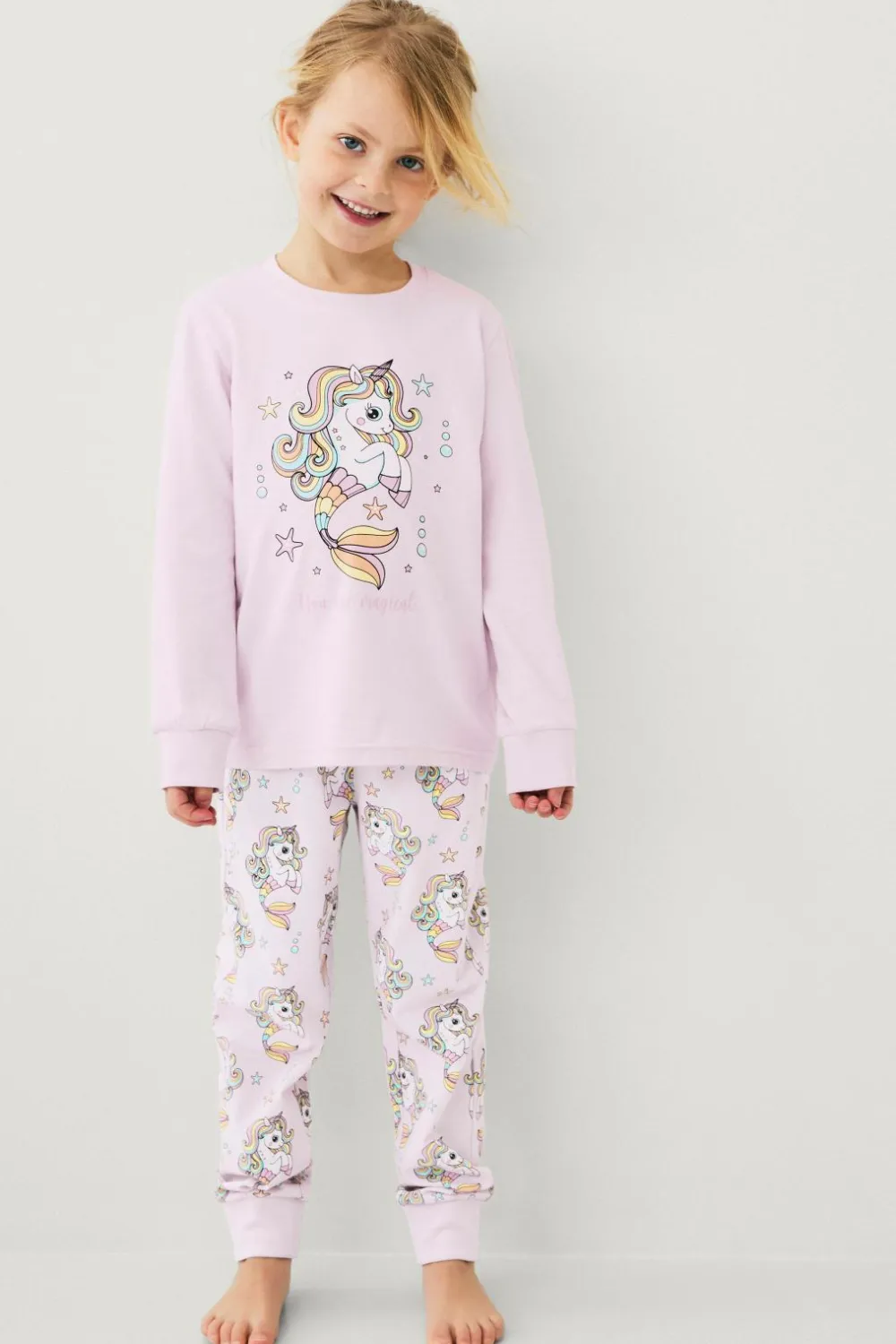 Ellos Nattøj & Homewear>Collection Pyjamas med et tryk Pink enhjørning mønstret