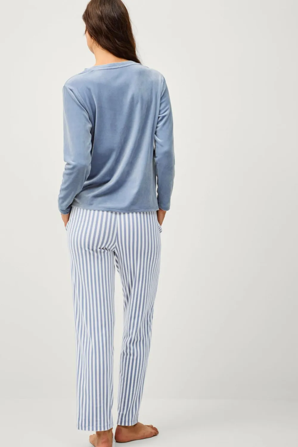 Ellos Nattøj>Collection Pyjamas i velour Blåhvid stribet