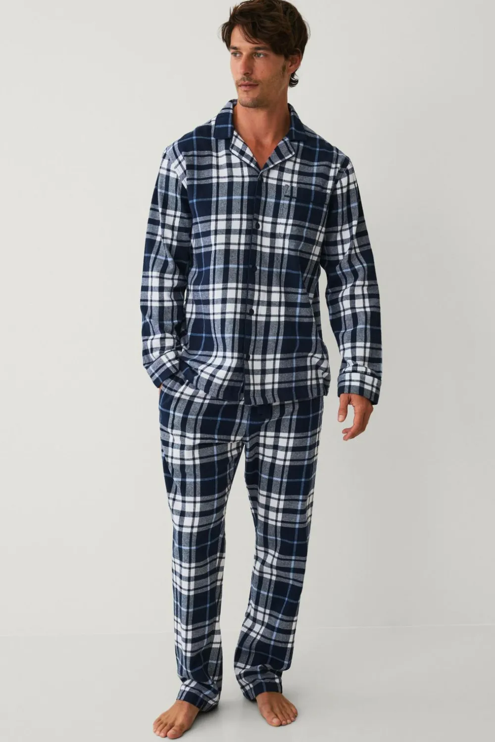 Ellos Nattøj & Homewear>Collection Pyjamassæt i flonel blå