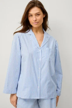 Ellos Collection Pyjamasskjorte med krave og revers blå New
