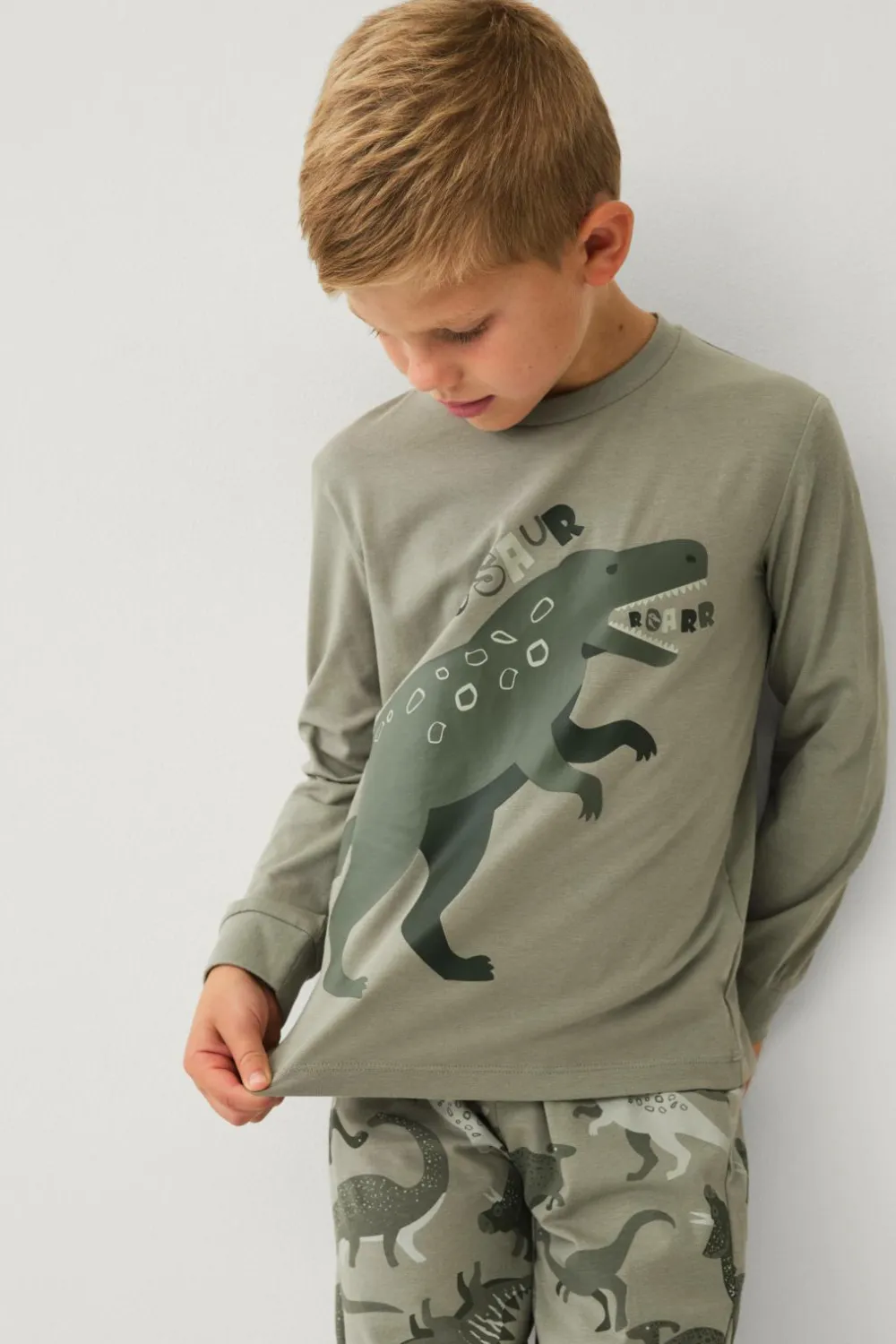 Ellos Nattøj & Homewear>Collection Pyjamas med tryk Grøn Dino