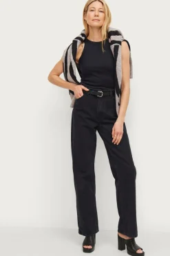 Ellos Basistøj|Toppe & Tank-Toppe>Collection Ribbet tanktop med dyb udskæring Sort