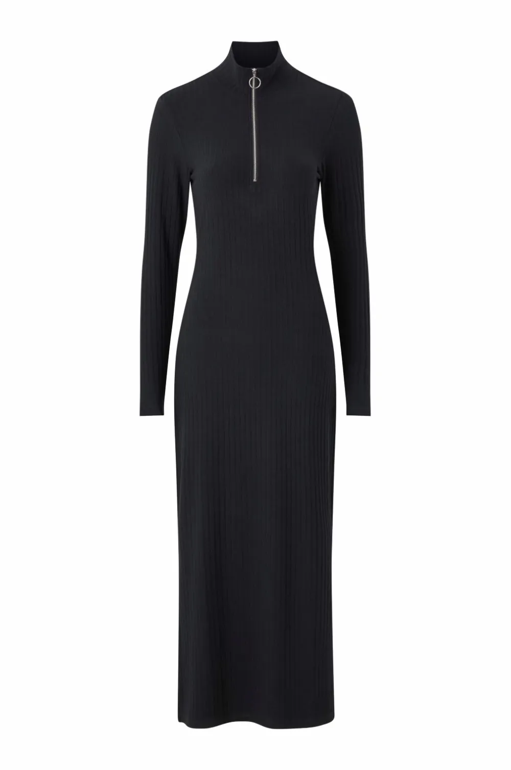 Ellos Collection Ribbet kjole med halv halfzip sort Discount