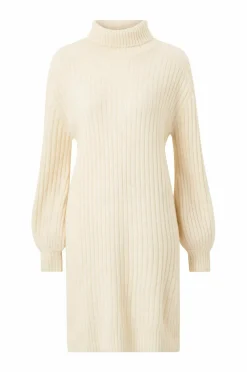 Ellos Collection Ribstrikket kjole med polokrave lysebeige
