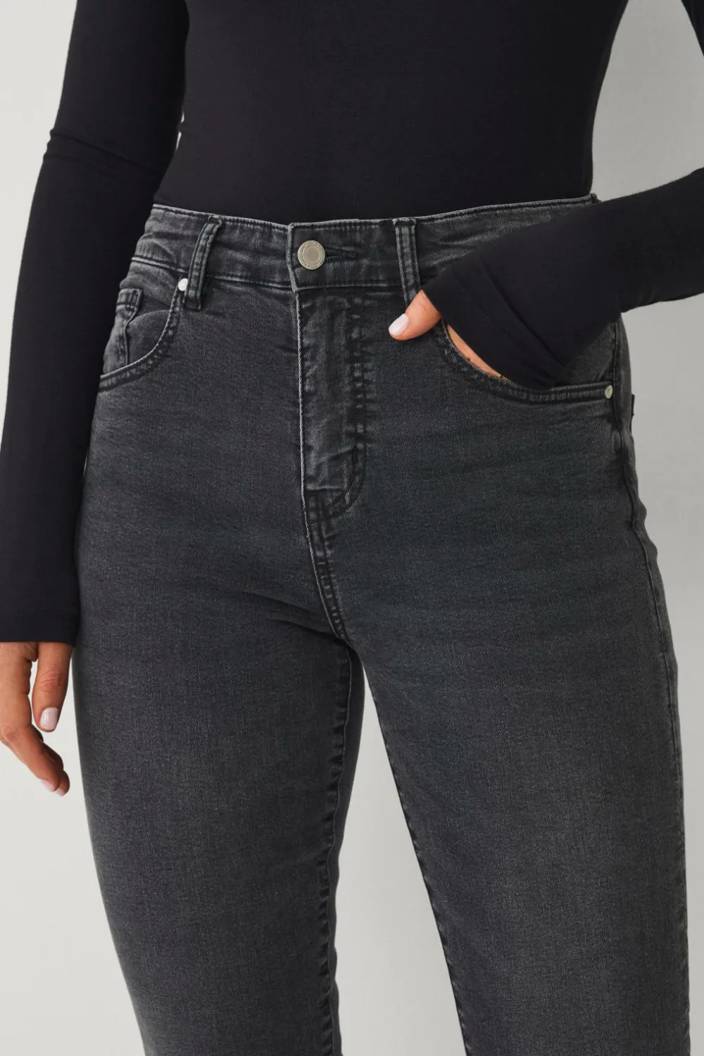 Ellos Jeans>Collection Skinny stretchjeans med høj talje Denim vasket sort