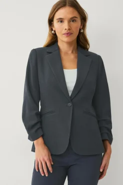Ellos Blazere & Veste>Collection Smal pasform habitjakke med krøllede ærmer Mørkeblå