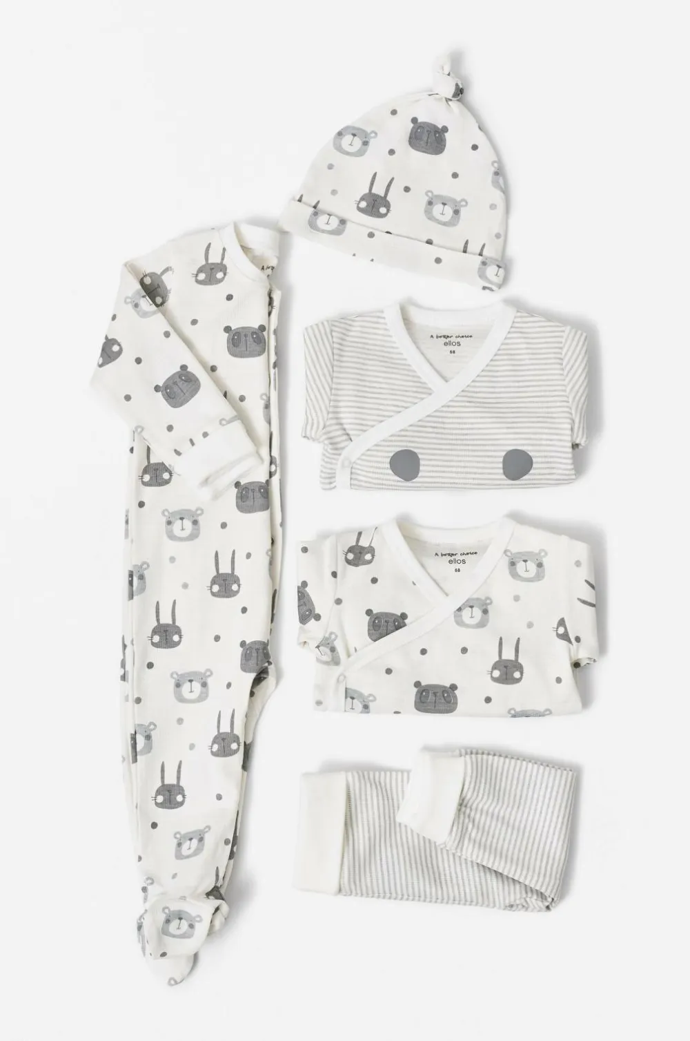 Ellos Nattøj & Homewear|Bukser, Jeans & Leggings>Collection Startset 5pcs Jade Baby Hvid kaninmønstret + gråstribet