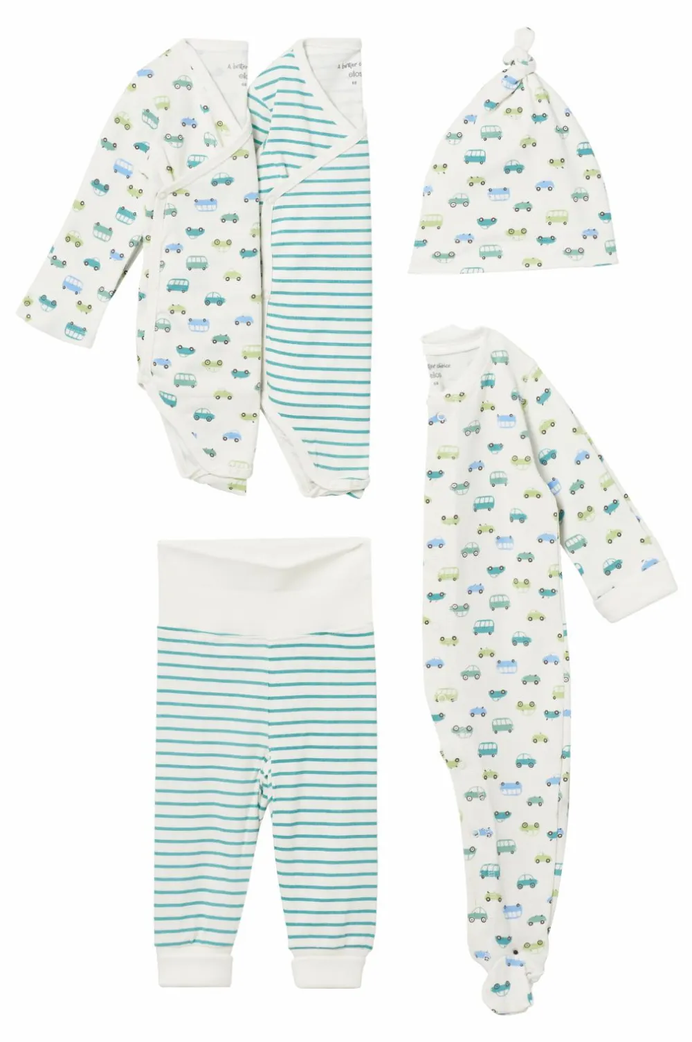 Ellos Trøjer|Bodies>Collection Startsæt Baby Sunny 5 dele Beige bilmønster