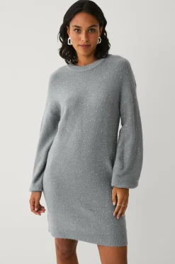 Ellos Collection Strikket kjole med pailletter Grå Discount