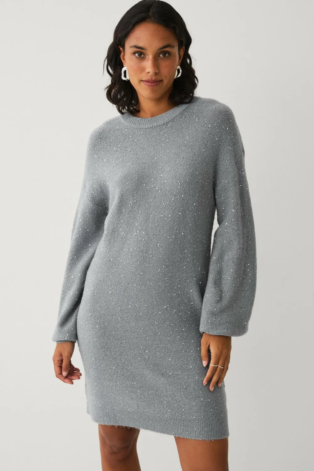 Ellos Collection Strikket kjole med pailletter Grå Discount
