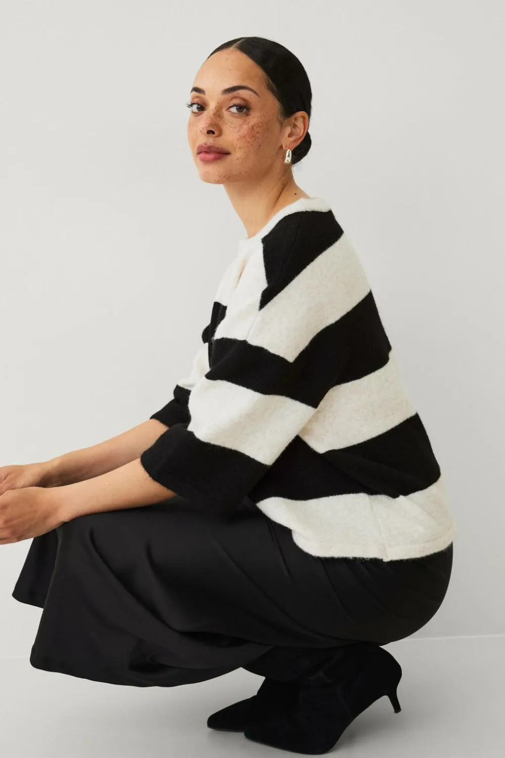 Ellos Collection Strikket top Beige/sort randig Hot