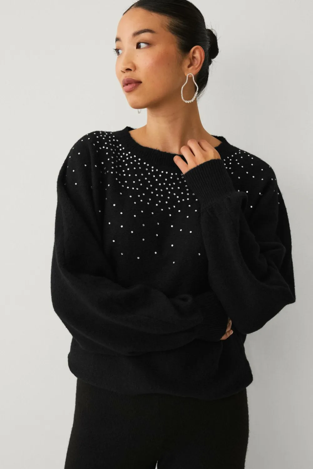 Ellos Collection Strikket Pullover med rhinstene sort Online