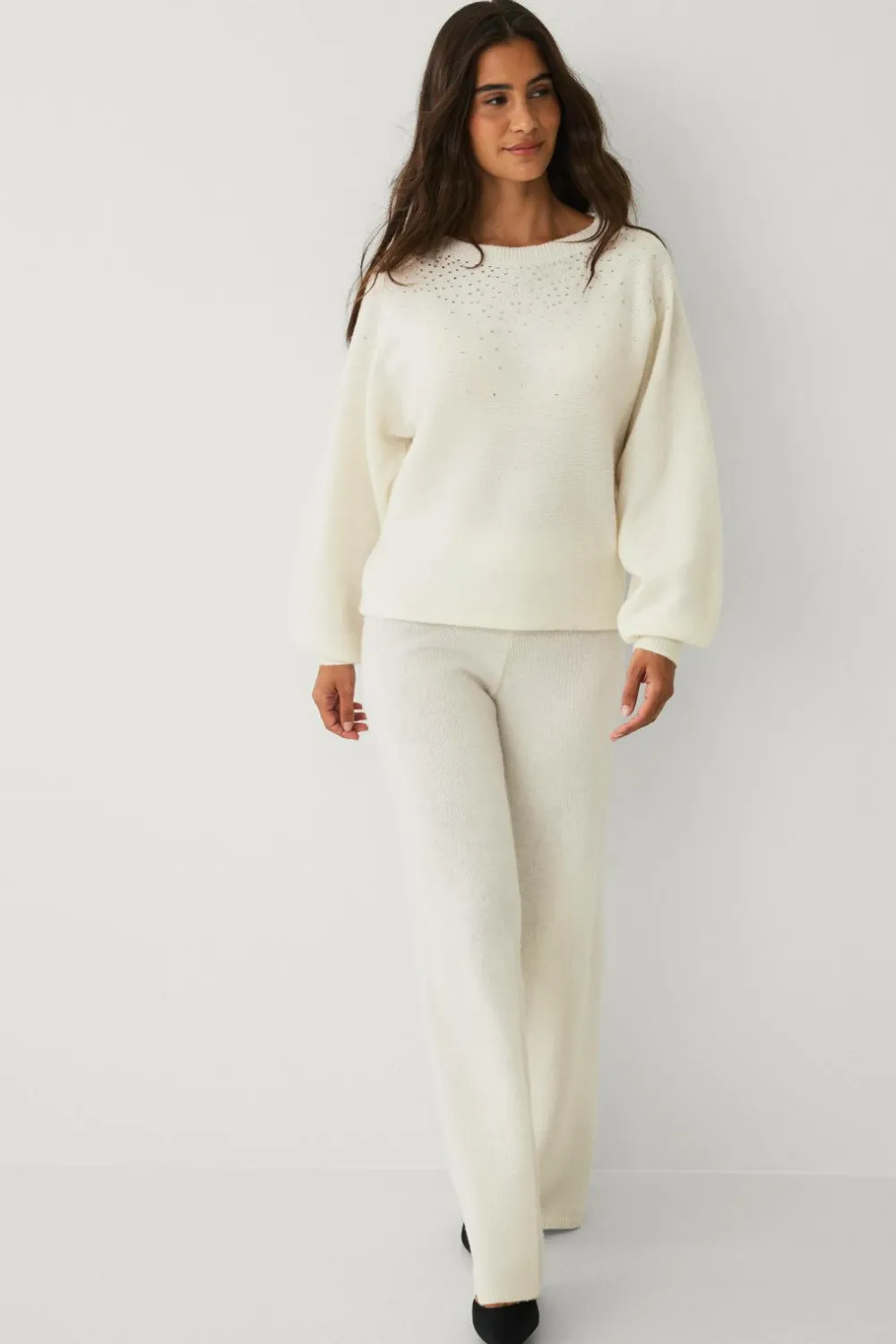 Ellos Collection Strikket Pullover med rhinstene hvid Sale