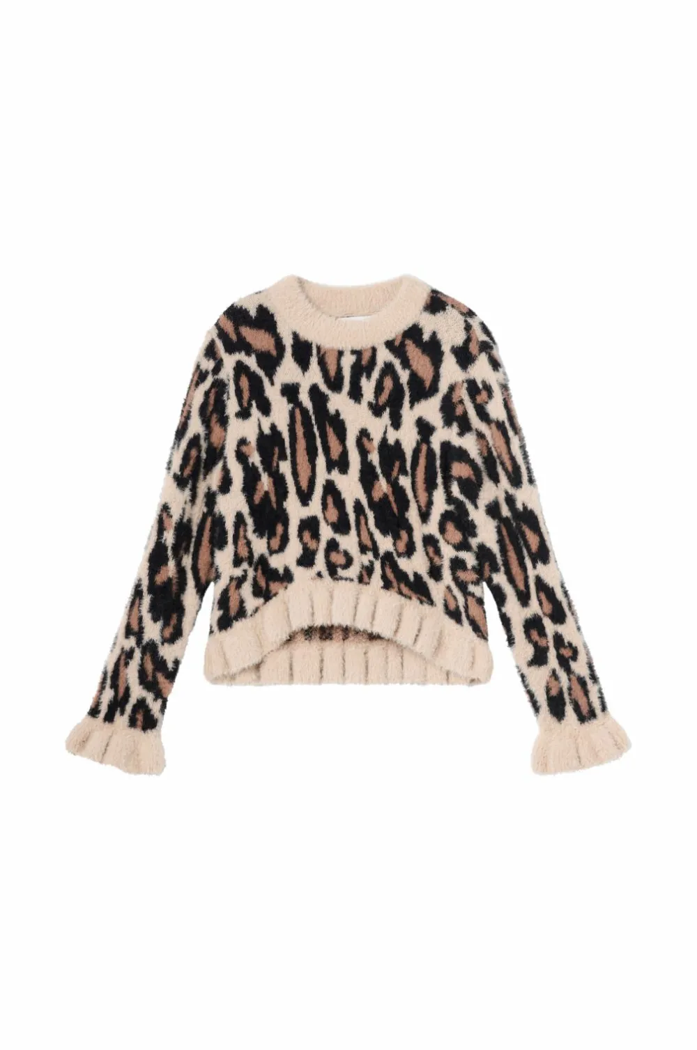 Ellos Collection Strikket trøje med flæser leopardmønstret Discount