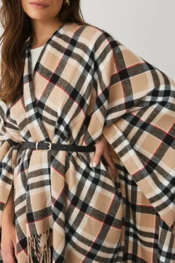 Ellos Collection Strikket poncho Beige sort ternet Hot