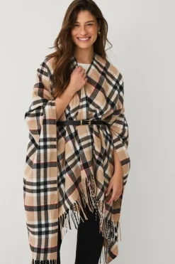 Ellos Collection Strikket poncho Beige sort ternet Hot