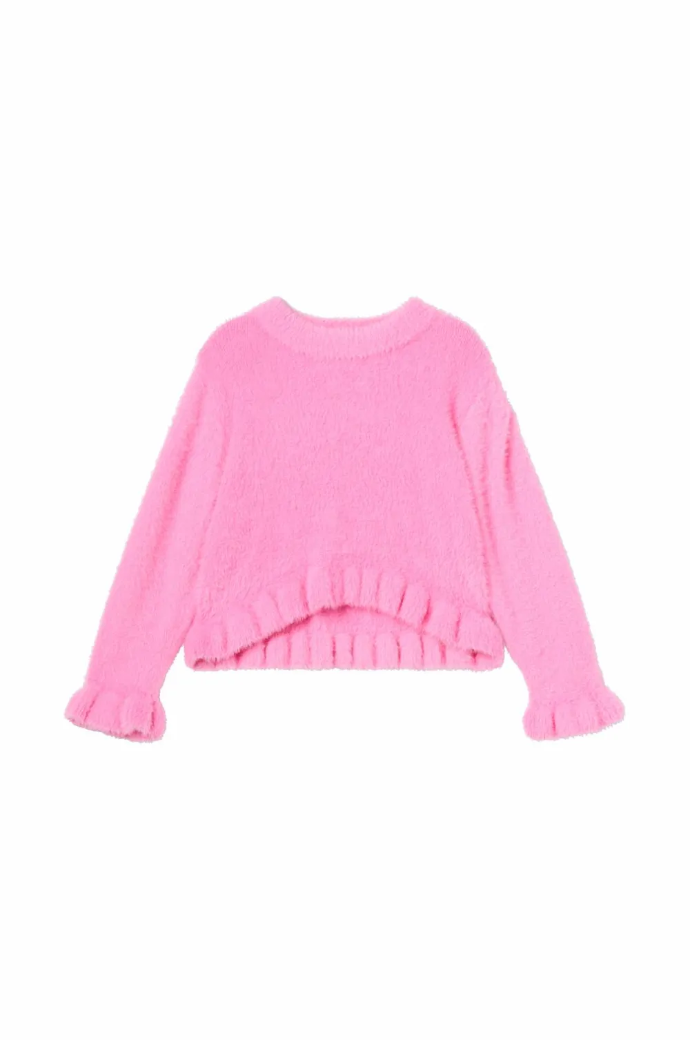Ellos Trøjer & Cardigans>Collection Strikket trøje med flæser rosa